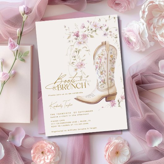 Boots & Brunch Roze Bloemige Bloemen Bruiloft Kaart