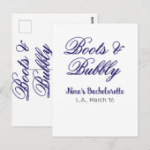 Boots & Bubble bachelorette party name purpleplace Briefkaart (Voorkant / Achterkant)