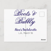 Boots & Bubble bachelorette party name purpleplace Briefkaart (Achterkant)