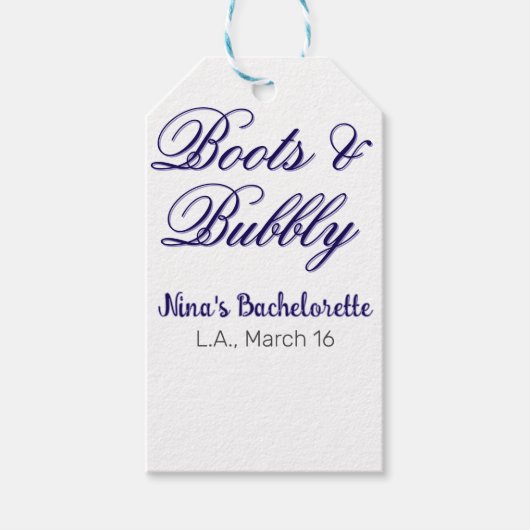 Boots & Bubble bachelorette party name purpleplace Cadeaulabel (Voorkant)