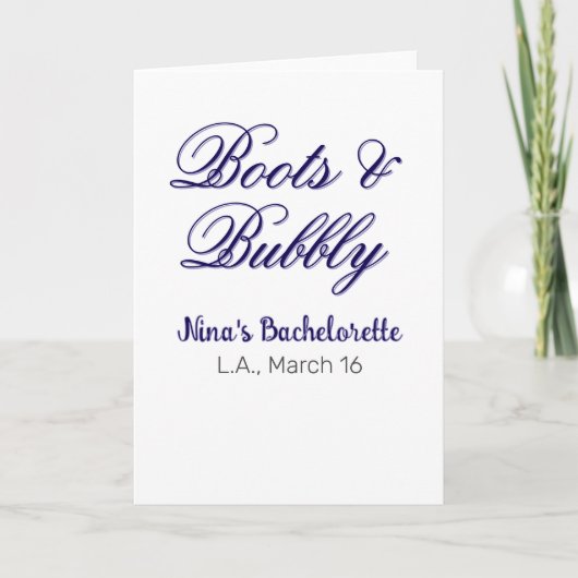 Boots & Bubble bachelorette party name purpleplace Kaart (Voorkant)