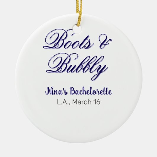 Boots & Bubble bachelorette party name purpleplace Keramisch Ornament (Voorkant)