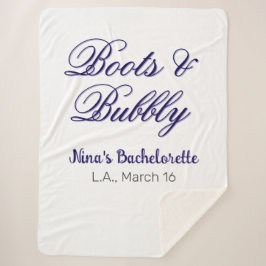 Boots & Bubble bachelorette party name purpleplace Sherpa Deken