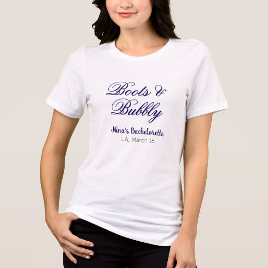 Boots & Bubble bachelorette party name purpleplace Tri-Blend Shirt (Voorkant)