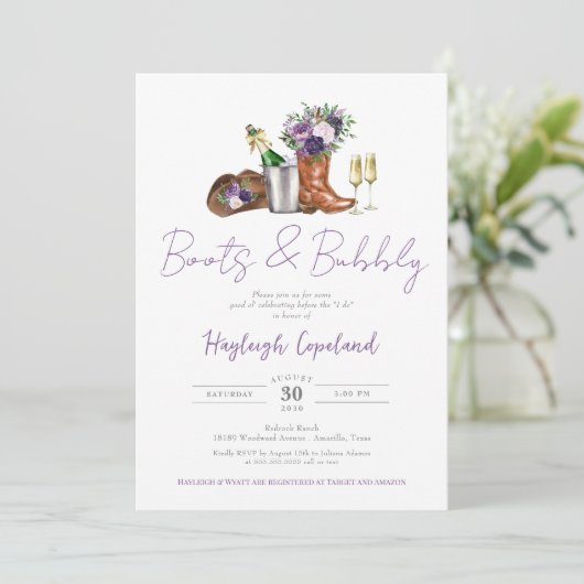 Boots & Bubble Rustic Western Vrijgezellenfeest Kaart (Staand voorkant)