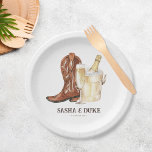 Boots & Bubble Rustic Western Vrijgezellenfeest Papieren Bordje<br><div class="desc">Laarzen & Bubbly Rustiek Western Vrijgezellenfeest Papier Borden</div>