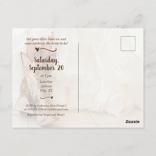 Boots & Bubble Texas Bride in Boots Vrijgezellenfe Briefkaart (Achterkant)