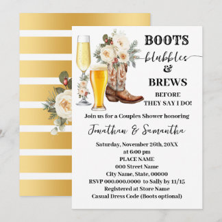 Boots Bubbles & Brews Winter Bridal Shower Kaart