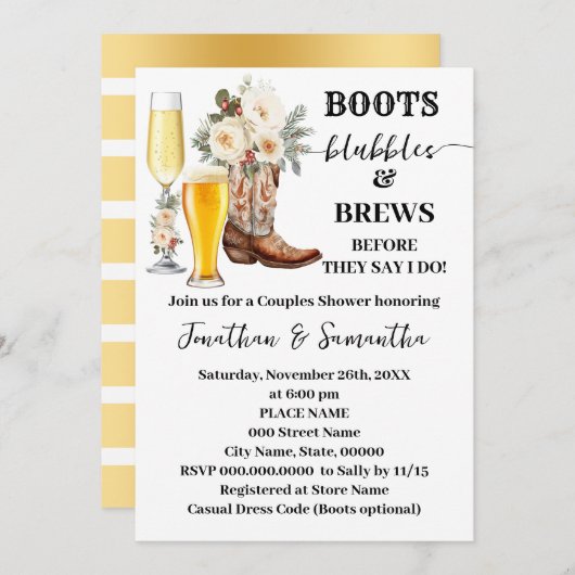 Boots Bubbles & Brews Winter Bridal Shower Kaart (Voorkant / Achterkant)
