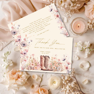Boots & Bubbly Bloemen Cowgirl Vrijgezellenfeest Bedankkaart