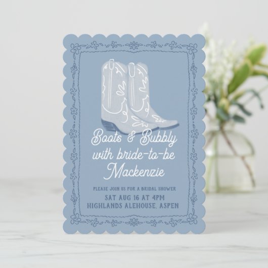 Boots & Bubbly Blue Cowboy Vrijgezellenfeest Kaart (Staand voorkant)