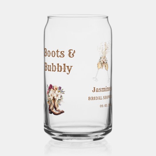 Boots & Bubbly Boho Western Vrijgezellenfeest Part Blikvorm Glas (Achterkant)