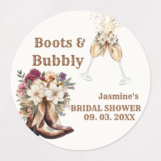 Boots & Bubbly Boho Western Vrijgezellenfeest Part Labels (Design 1)