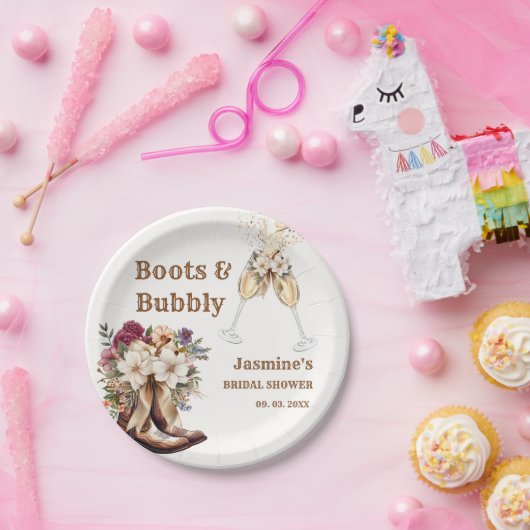 Boots & Bubbly Boho Western Vrijgezellenfeest Part Papieren Bordje (Feest)