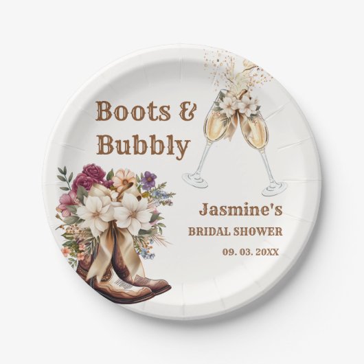 Boots & Bubbly Boho Western Vrijgezellenfeest Part Papieren Bordje (Voorkant)