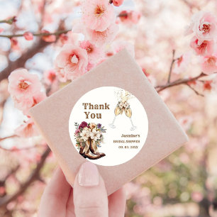 Boots & Bubbly Boho Western Vrijgezellenfeest Part Ronde Sticker