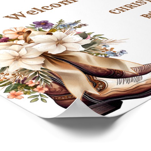 Boots & Bubbly Boho western Vrijgezellenfeest Welk Poster (Hoek)