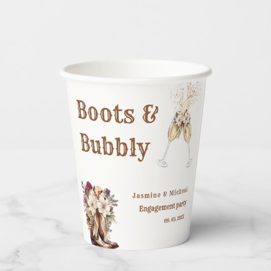 Boots & Bubbly Boho Westerne verlovingsfeest Papieren Bekers (Achterkant)