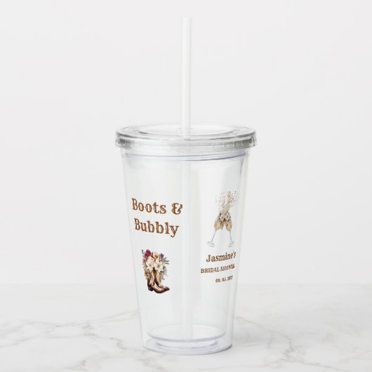 Boots & Bubbly Boho Westerse Bruiloftsfeest Party Acryl Drinkbeker (Voorkant)