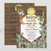 Boots & Bubbly Champagne Western Vrijgezellenfeest Kaart (Voorkant / Achterkant)