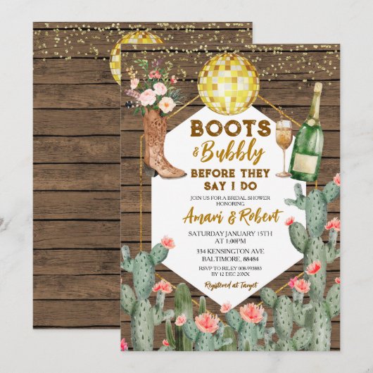 Boots & Bubbly Champagne Western Vrijgezellenfeest Kaart (Voorkant / Achterkant)