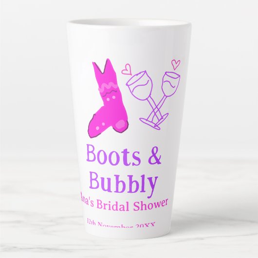 Boots & bubbly champagnefles vrijgezellenfeest roz latte mok (Voorkant)
