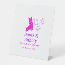 Boots & bubbly champagnefles vrijgezellenfeest roz reclamebord met voetstuk
