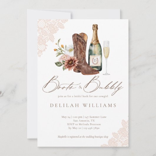 Boots & Bubbly Chic Cowgirl Western Vrijgezellenfe Kaart (Voorkant)