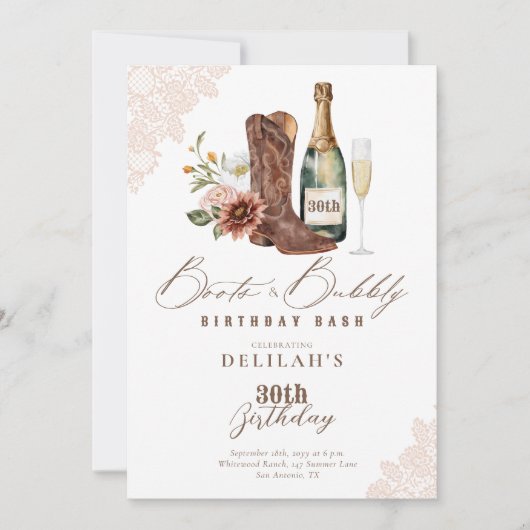 Boots & Bubbly Chic Cowgirl Wilde Westerne Verjaar Kaart (Voorkant)