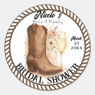 Boots & Bubbly Country Western Boot Bruiloftsborre Ronde Sticker