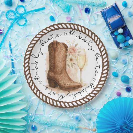 Boots & Bubbly Country Western Boot Vrijgezellenfe Papieren Bordje (Feest)