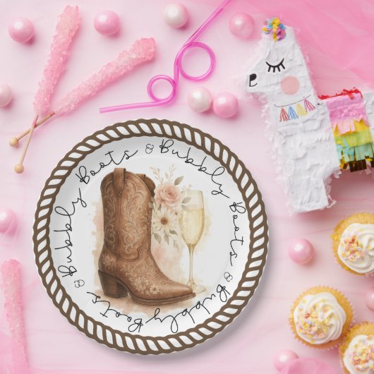 Boots & Bubbly Country Western Boot Vrijgezellenfe Papieren Bordje (Feest)