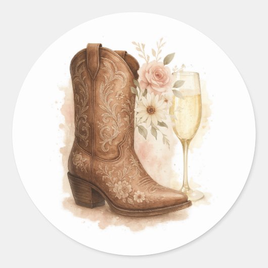 Boots & Bubbly Country Western Boot Vrijgezellenfe Ronde Sticker (Voorkant)