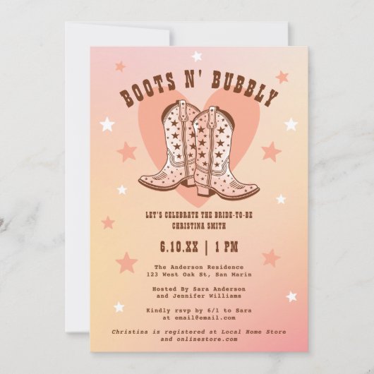 Boots & Bubbly Cowgirl Western Perzik Vrijgezellen Kaart (Voorkant)