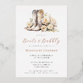 Boots & Bubbly Elegant Bloemen Vrijgezellenfeest G Folie Uitnodiging