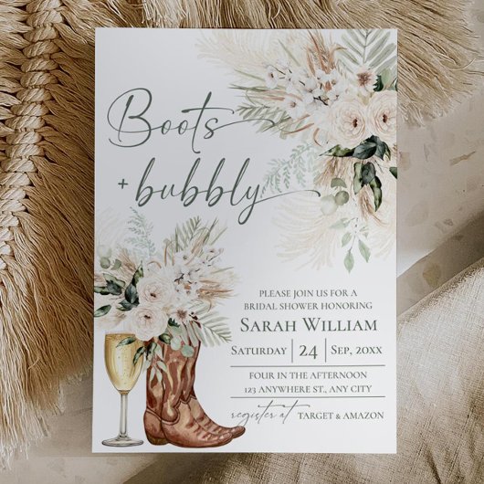 Boots Bubbly Groene Bruiloftsuitnodiging Kaart