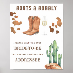 Boots & Bubbly Help de drukke bruid Adres Poster