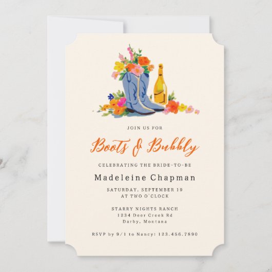 Boots & Bubbly Modern Cute Floral Bridal Shower Kaart (Voorkant)