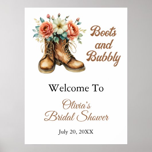 Boots & Bubbly Rustic Bridal Shower Welcome Poster (Voorkant)