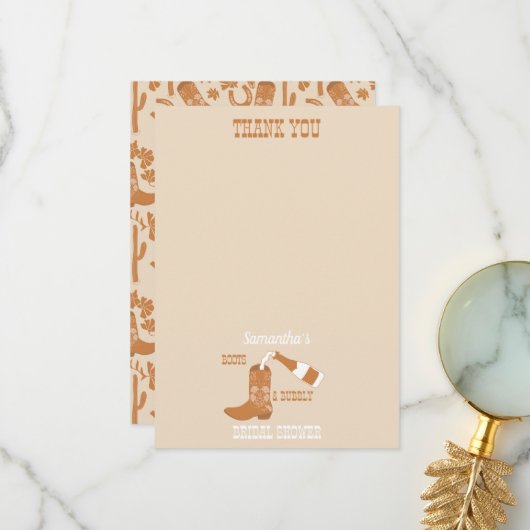 Boots Bubbly Rustic Western Country Vrijgezellenfe Bedankkaart (Voorkant / Achterkant in situ)