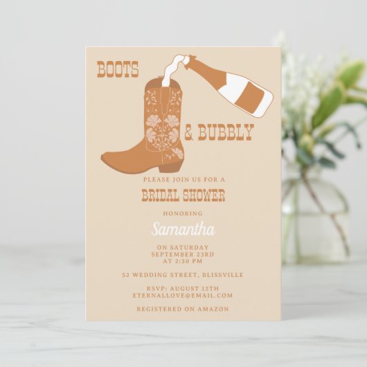 Boots Bubbly Rustic Western Country Vrijgezellenfe Kaart (Staand voorkant)