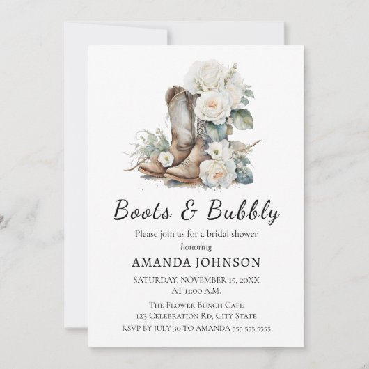 Boots & Bubbly rustiek bloemig Vrijgezellenfeest Kaart (Voorkant)