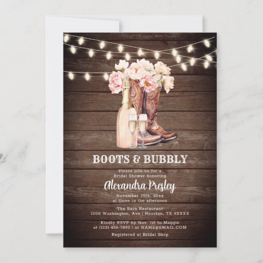 Boots & Bubbly rustieke Cowgirl Bloemen VRIJGEZELL Kaart (Voorkant)