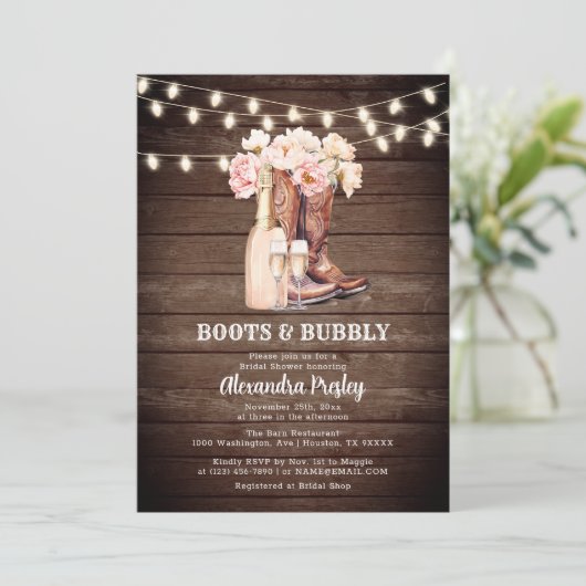 Boots & Bubbly rustieke Cowgirl Bloemen VRIJGEZELL Kaart (Staand voorkant)