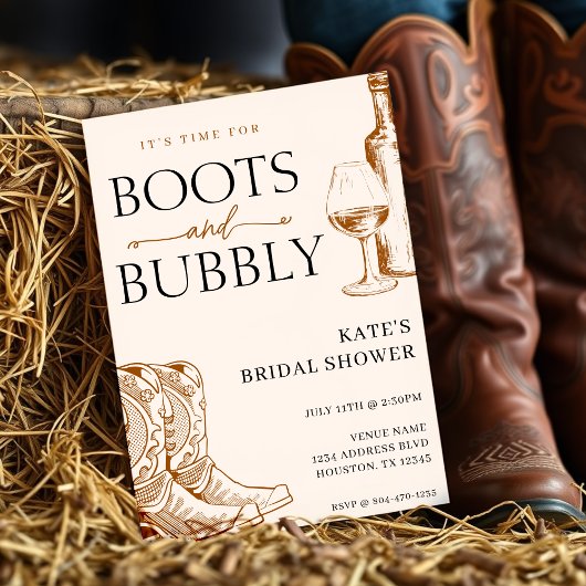Boots & Bubbly Tan Brown Vrijgezellenfeest Kaart