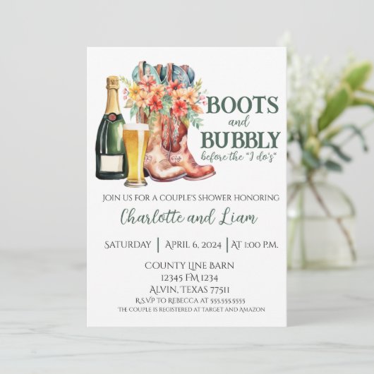 Boots & Bubbly voor de I Do's Kaart (Staand voorkant)
