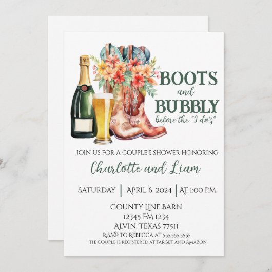 Boots & Bubbly voor de I Do's Kaart (Voorkant / Achterkant)