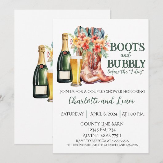 Boots & Bubbly voor de I Do's Kaart (Voorkant / Achterkant)