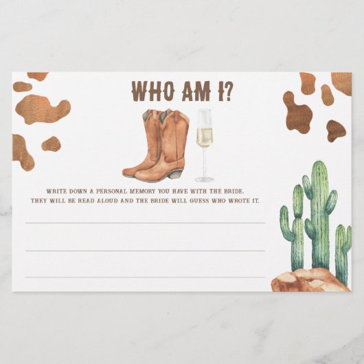 Boots & Bubbly Vrijgezellenfeest Wie ben ik spel Briefpapier (Voorkant)