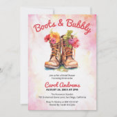 Boots & Bubbly Waterverf Bloemen Vrijgezellenfeest Kaart (Voorkant)
